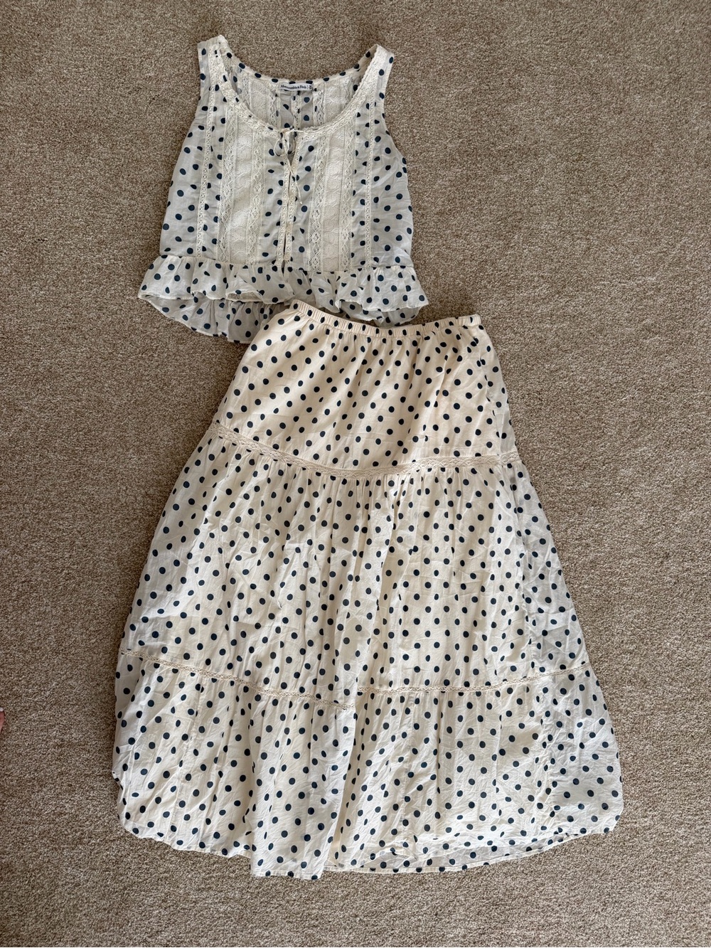 Abercrombie & Fitch Cream Maxi Skirt and Top with Black Polka Dots